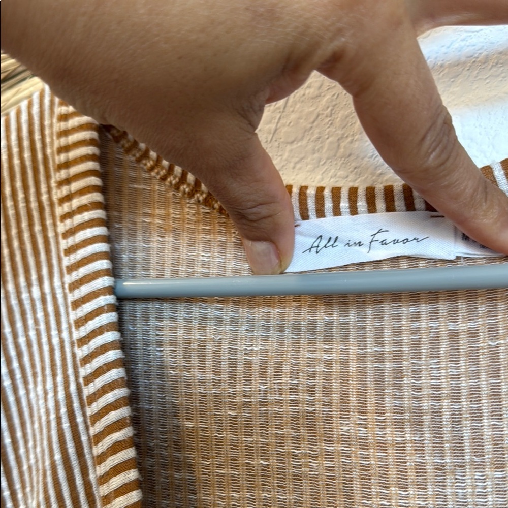 All in Favor Tan and White Jumpsuit with Elegant Stripes - Picture 2 of 10